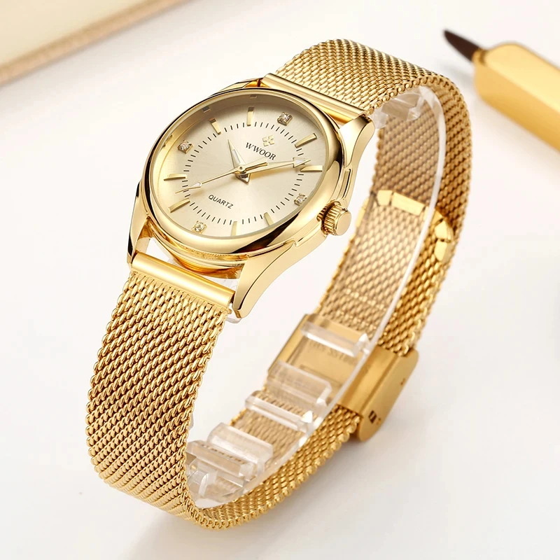 Luxury Lifestyle Women - WWOOR Luxus Marke Kleid Gold Uhr